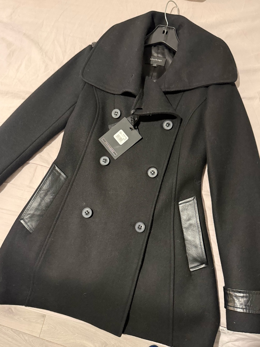 Mackage Black Double-Breasted Pea Coat